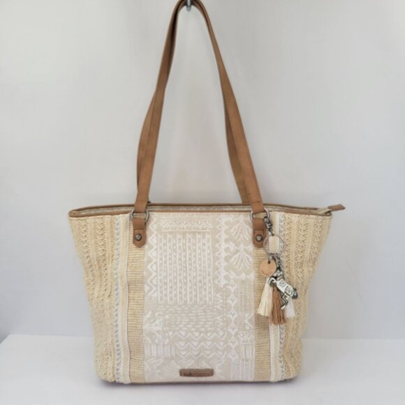 Sakroots Meadow Straw Bohemian Tote Cream - Picture 1 of 16